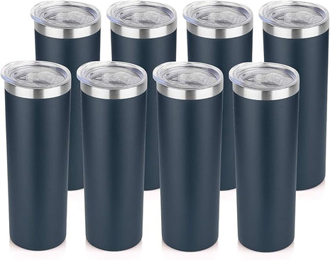 HASLE OUTFITTERS 20 oz Skinny Tumblers Bulk Set, Stainless Steel Insulated Slim Tumblers with Lids, Reusable Double Wall Travel Coffee Mugs, Durable Powder Coated Travel Water Cups(Navy, 8)