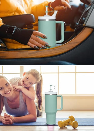 Silicone Spill Stopper Set Compatible with Stanley Cup 2.0 30oz & 40oz with Straw Cover (Set of 2, Eucalyptus)