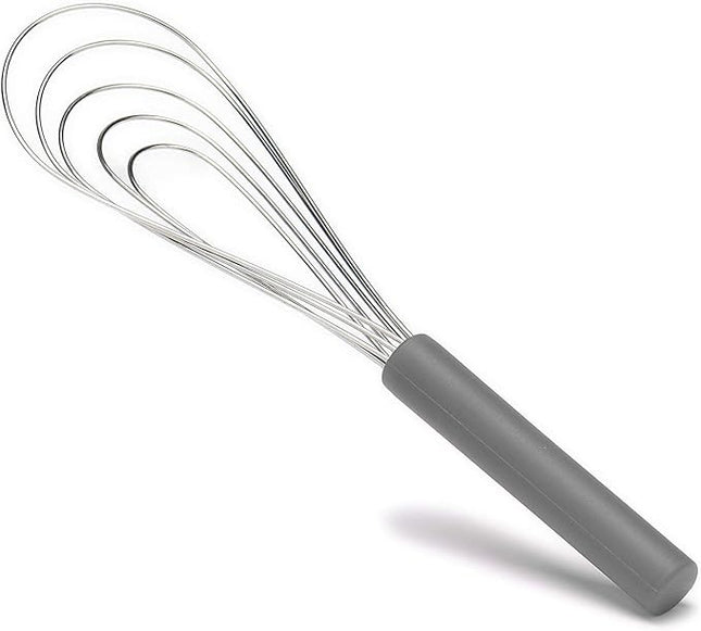 Flat Whisk Silicone Handle Non Slip 10" - 5 Wires Whisk with 10 Heads for Kitchen Cooking by Jell-Cell (Grey)