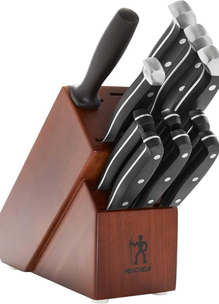 HENCKELS Premium Quality 12-Piece Knife Set with Block and Knife Sharpener, Razor-Sharp, German Engineered Knife Informed by over 100 Years of Masterful Knife Making, Dark Brown