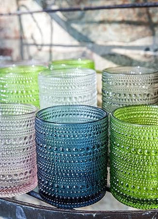 Fortessa Jupiter Beaded Hobnail Glass, 10 Ounce Double Old Fashioned (Set of 6), Fern Green