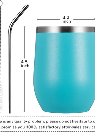 MEWAY 12oz Wine Tumbler 16 Pack Bulk Gifts for Women,Double Wall Vacuum Stainless Steel Travel Mug with Lid,Insulated Stemless Wine Cup Glass for Coffee,Cocktails(Turquoise,Set of 16)