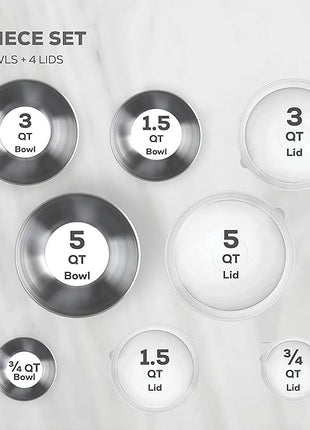 Double Wall Stainless Steel Mixing Bowls with Airtight Lids (Set of 4) Nesting Bowls for Space Saving Storage - Non-Slip Bottoms for Stability - Mixing Bowl Set For Cooking, Baking & Food Storage.