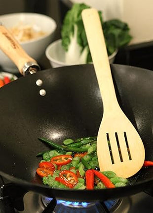 Dexam 12108411 Non Stick Carbon Steel Wok With Wood Handle 27cm/10.5 -inch, Black (Non-stick Coating)