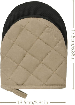 1 Pair Short Oven Mitts, Heat Resistant Silicone Kitchen Mini Oven Mitts for 500 Degrees, Non-Slip Grip Surfaces and Hanging Loop Gloves, Baking Grilling Barbecue Microwave Machine Washable