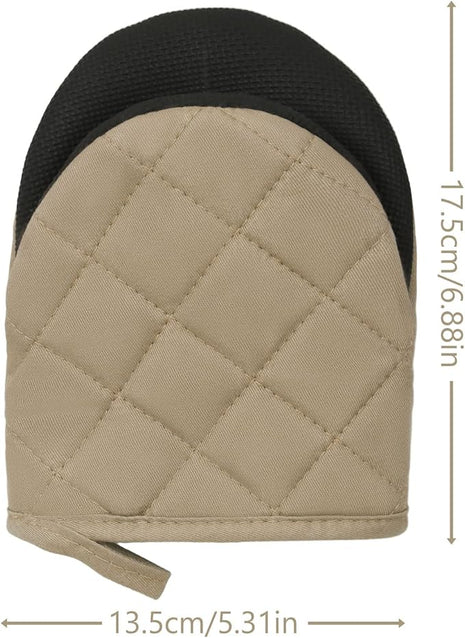 1 Pair Short Oven Mitts, Heat Resistant Silicone Kitchen Mini Oven Mitts for 500 Degrees, Non-Slip Grip Surfaces and Hanging Loop Gloves, Baking Grilling Barbecue Microwave Machine Washable
