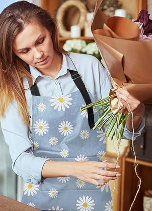Britimes Apron Home Kitchen Cooking Baking Gardening for Women Men With Pockets Daisies Blue Daisy Flower Sky 32x28 inch