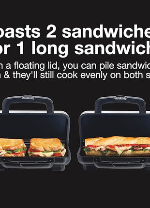 Proctor Silex Deluxe Hot Sandwich Maker With Easy-Clean Durable PFAS-Free Nonstick Ceramic Plates, Fits up to 2 Grilled Cheese, Ruebens, Tortas or Subs, Stainless Steel (25415MN)