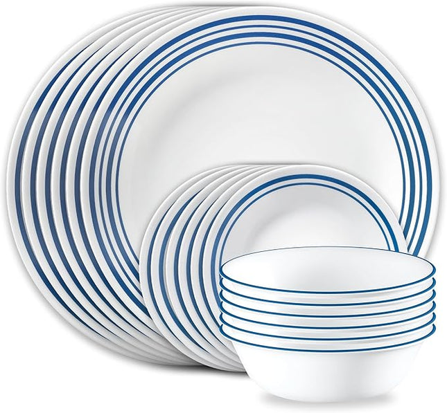 Corelle Vitrelle 18 Piece Glass Dinnerware Sets Service for 6, Triple Layer Chip & Crack Resistant Glass Plate and Bowl Sets, Laila