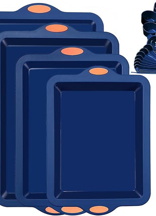 To encounter Silicone Baking Pans Set, 4 Pieces Nonstick Bakeware Set with Baking Pans, Baking Sheets, Cookie Sheets, Cake Pan with Grips and Metal Reinforced Frame More Strength, Navy Blue