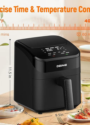 DEIME Air Fryer 4.5 Qt, Small Airfryer Digital Space Saving Compact, Bake, Reheat, Roasts for Quick Easy Meals, Mini Compact & Quiet, Nonstick & Dishwasher Safe Basket with Toast Rack (Black)