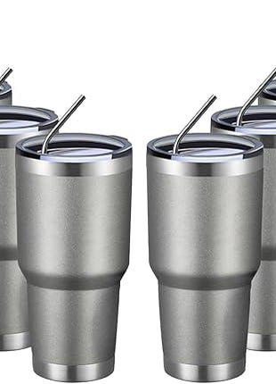 MEWAY 30oz Insulated Tumbler With Lids and Straws,Stainless Steel Double Vacuum Coffee Tumbler Cup, Brush, Durable Powder Coated Coffee Cup for Cold & Hot Drinks(Cold Grey,8 PACK)