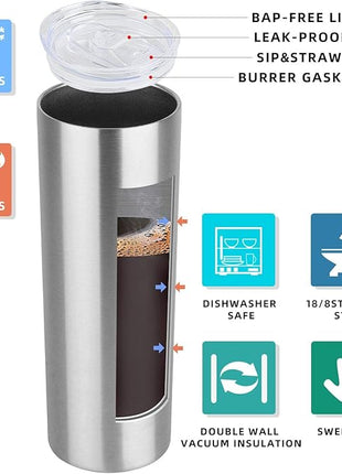 HASLE OUTFITTERS 20 oz Skinny Tumblers Bulk Set, Stainless Steel Insulated Slim Tumblers with Lids, Reusable Double Wall Travel Coffee Mugs, Durable Powder Coated Travel Water Cups (4)