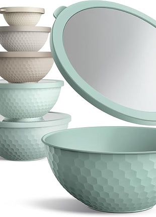 COOK WITH COLOR Mixing Bowls with Lids - 12 Piece Plastic Nesting Bowls Set includes 6 Prep Bowls and 6 Lids, Non Slip Bottom and Embossed Design - Microwave Safe (Mint)