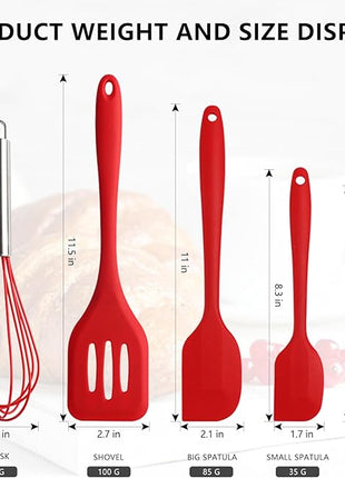 NileHome 4 Pack Silicone Spatula and Whisk Kitchen Utensils with Silicone Brush Heat Resistant BPA-free Rubber Spatula for Scraping, Baking, Cooking, Mixing- Red