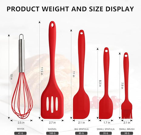 NileHome 4 Pack Silicone Spatula and Whisk Kitchen Utensils with Silicone Brush Heat Resistant BPA-free Rubber Spatula for Scraping, Baking, Cooking, Mixing- Red