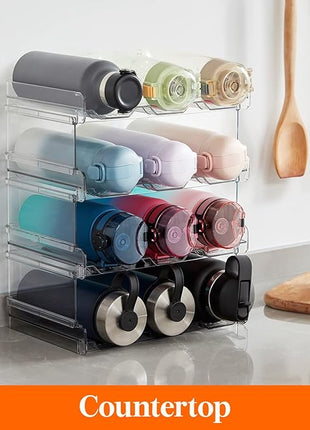 Lifewit Water Bottle Organizer, Stackable Kitchen Pantry Organization and Storage, 12-Bottle Plastic Holder, Countertop 4Pack, Modern Design
