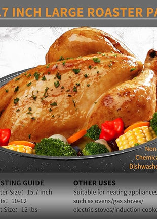 JY COOKMENT 15.7" Enameled Oval Roaster with Domed Lid - For Turkey, Chicken, Ham, Dishwasher Safe
