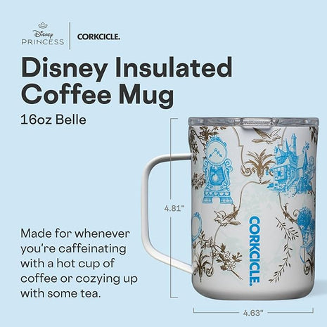 Corkcicle Classic Coffee Mug - Triple Insulated Stainless Steel for Travel - Shatter-Proof Lid - Keeps Drink Hot Over 3 Hours - Holiday Mug Gift - Great for Gifting Warmth - 16 oz - Princess Belle