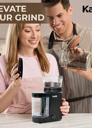 Kaffe Electric Burr Coffee Grinder (5.5oz) w/Adjustable Coarseness Settings - Flat Burr - [New Upgraded Motor ] - Precision Coffee Bean Grinder for Home Use - Black