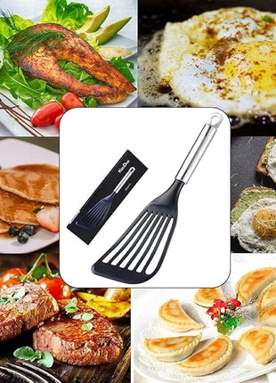 KSENDALO Thin Kitchen Spatula Turner for Egg,Fish, Slotted Flexible Plastic Spatula for Nonstick Cookware, Idea Kitchen Utensil for Egg, Bacon, Fish, Pancakes