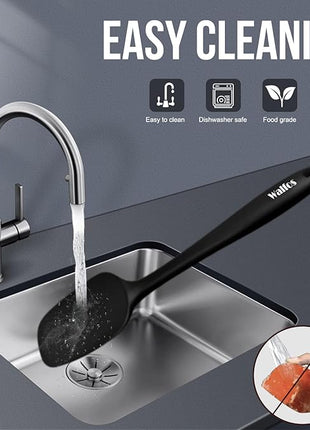 Walfos Silicone Spatula Set of 8(600°F）- Heat Resistant Kitchen Silicone Scraper Spatulas & Mini Spatulas, One-Piece Seamless Design, Perfect for Cooking Mixing & for Non-stick Cookware,black