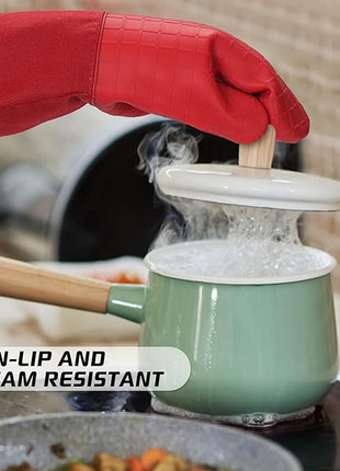 HOMWE Silicone Oven Mitts and Pot Holders for Kitchen & Baking - Set of 4 Heat-Resistant, Heavy-Duty Cooking Mittens w/Non-Slip, Textured Grip