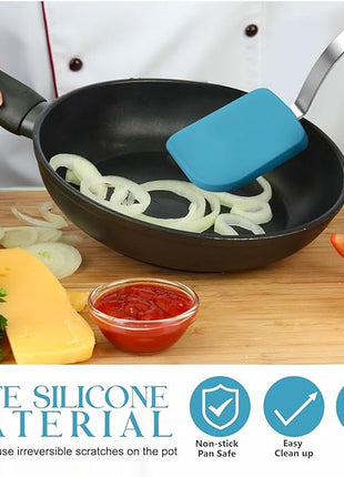 Silicone Cookie Spatula Turner 2 Pack Mini Brownie Spatula Flexible Kitchen Small Silicone Turner for Nonstick Cookware Heat Resistant No Scratch Flipper for Egg Pancake(Light Blue)