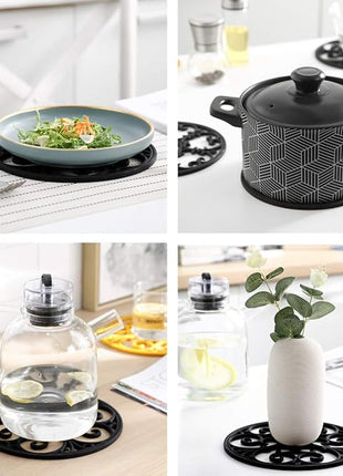 Silicone Trivet Mat - Hot Pot Holder Hot Pads for Table & Countertop - Teapot Trivet Kitchen Trivets - Non-Slip & Heat Resistant Modern Kitchen Hot Pads for Pots & Hot Dish Navy Blue Trivet Set of 3