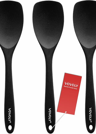 Upgrade Silicone Spatula Spoon Set,VOVOLY Heat Resistant Rubber Spoonula, Seamless Non-Stick Flexible Scrapers for Baking Mixing Tool,3 Pack, Black