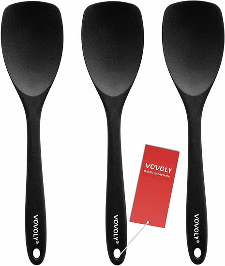 Upgrade Silicone Spatula Spoon Set,VOVOLY Heat Resistant Rubber Spoonula, Seamless Non-Stick Flexible Scrapers for Baking Mixing Tool,3 Pack, Black