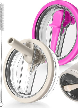 2 Pack Leak Proof Lid for 30oz Stanley H2.0 Quencher,No Spill Flip Straw Lid Replacement for Stanley Cup Accessories 30 oz Tumbler Lid Replacement Straw Cover Cap for Stanley Lids(Cream,Rose)