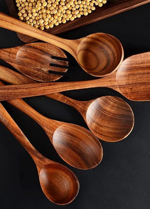 12 Pack Wooden Spoons for Cooking - Natural Teak Kitchen Utensils Set with Spatulas