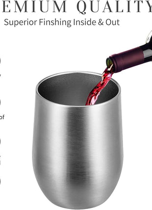 MEWAY 12oz/12 Pack Wine Tumbler Glasses with Lid -Double Wall Vacuum Stainless Steel Travel Tumbler Mug,Stemless Insulated Wine Cup for,Coffee,Cocktails,Gifts (Silver,Set of 12)