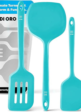 New DI ORO Silicone Turner Spatula Set - Kitchen Spatulas for Nonstick Cookware - Cooking Utensils for Flipping Eggs & Pancakes - 600°F Heat-Resistant BPA Free Turners - Dishwasher Safe (4pc, Teal)