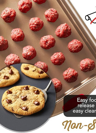 Baking Sheet Set, 3-Piece Cookie Sheet Set with Silicone Handles, Steel Baking Pans Set, Durable Baking Sheets for Oven, BPA Free Cookie Sheets for Baking Nonstick Set, Sheet Pan - Bronze Baking Pan