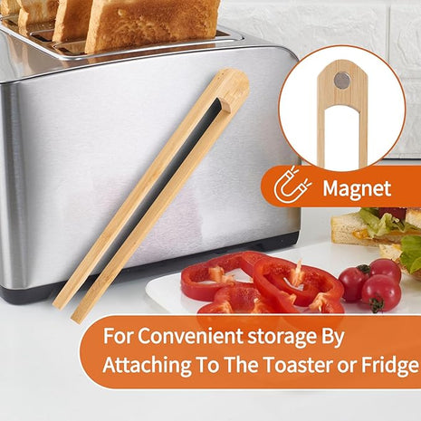 Jowmoy 1 Pieces With Magnet Natural Bamboo Toast Tongs, toast tongs, bamboo tongs,slip Design,for Toaster,Fruits, Bread & Pickles, Kitchen Utensil, Salad, Pasta, Grilling, BBQ.