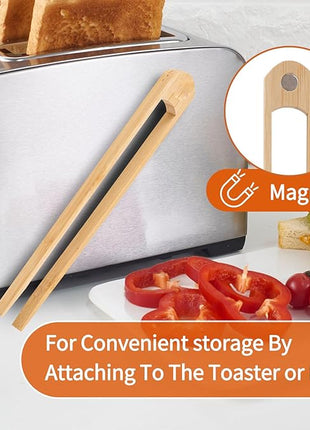 Jowmoy 2 Pieces With Magnet Natural Bamboo Toast Tongs, toast tongs, bamboo tongs,slip Design,for Toaster,Fruits, Bread & Pickles, Kitchen Utensil, Salad, Pasta, Grilling, BBQ.