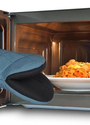1 Pair Short Oven Mitts, Heat Resistant Silicone Kitchen Mini Oven Mitts for 500 Degrees, Non-Slip Grip Surfaces and Hanging Loop Gloves, Baking Grilling Barbecue Microwave Machine Washable