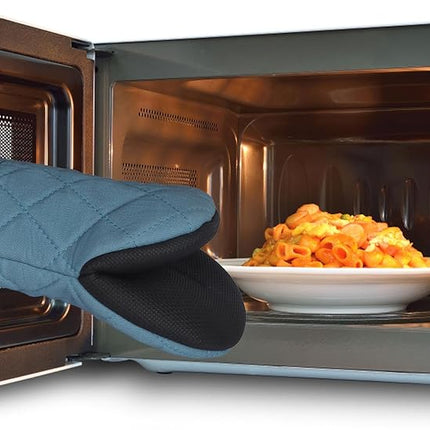 1 Pair Short Oven Mitts, Heat Resistant Silicone Kitchen Mini Oven Mitts for 500 Degrees, Non-Slip Grip Surfaces and Hanging Loop Gloves, Baking Grilling Barbecue Microwave Machine Washable