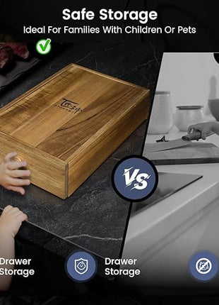 Steak Knives Set of 6 with Drawer Organizer, 4.8 Inch High Carbon Japanese Style Non Serrated Meat Knife with Wood Handle, Damascus Pattern Full Tang Design, Razor-Sharp Dinner Knives