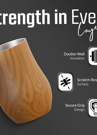 Double-Wall Insulated Whiskey Glass – Stemless Nosing Glass for Bourbon, Scotch & Whisky – Wood Finish – Gift for Men, Dad, Whiskey Lovers (Set of 2)