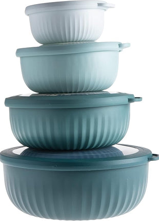 COOK WITH COLOR Prep Bowls with Lids- Wide and Deep Nesting Plastic Small Mixing Bowl Set with Lids, 8 Piece Set - Wide Bowls, Teal