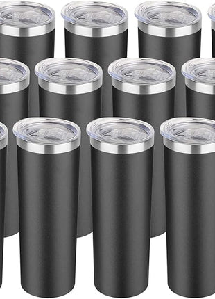 HASLE OUTFITTERS 20 oz Skinny Tumblers Bulk Set, Stainless Steel Insulated Slim Tumblers with Lids, Reusable Double Wall Travel Coffee Mugs, Durable Powder Coated Travel Water Cups(Black, 12)