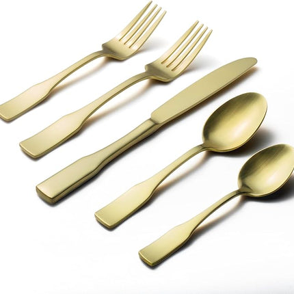 Alata Kate Champagne Gold Satin 40-Piece Silverware Set, Service for 8, Stainless Steel Flatware Set, Matte Polished Cutlery Set, Dishwasher Safe