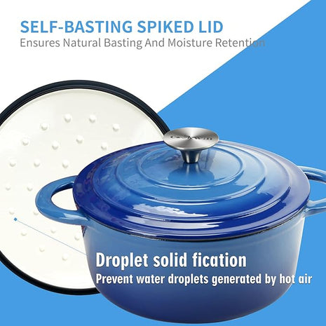 Enameled Cast Iron Dutch Oven with Self Basting Lid Non-stick Enamel Coated Dutch Oven Camping Suitable For Variety Stovetops Dutch Ovens Gifts for Family Blue 3QT