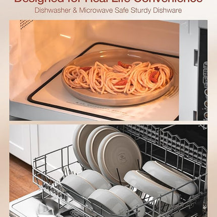 Famiware Milkyway Plates and Bowls Set, 18 Pieces Dinnerware Sets, Dishes Set for 6, Light Gray