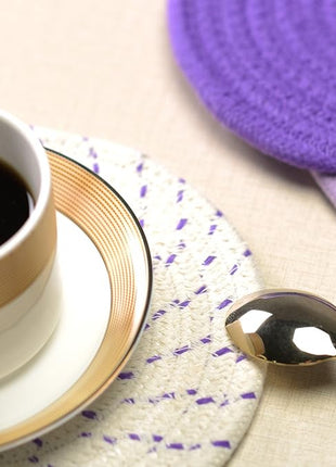 Pot Holders Set Trivets Set 100% Pure Cotton Thread Weave Hot Pot Holders Set (Set of 3) Stylish Coasters, Hot Pads, Hot Mats, Spoon Rest For Cooking and Baking by Diameter 7 Inches (Purple)