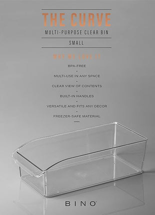 BINO | Plastic Storage Bins, Small | THE CURVE COLLECTION | Multi-Use Organizer Bins | Storage Containers Kitchen, Pantry and Home Organization | Fridge Organizers | Pantry Organization and Storage