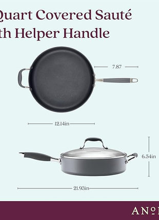 Anolon Advanced Home Hard Anodized Nonstick Sauté Pan with Helper Handle and Lid, 5 Quart - Moonstone